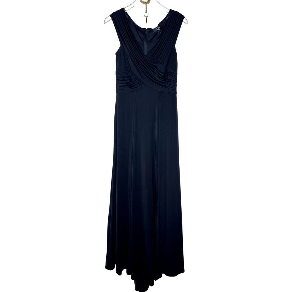 Tadashi Collection Pleated Surplice Gown Dress Black SMALL Sleeveless V-Neck